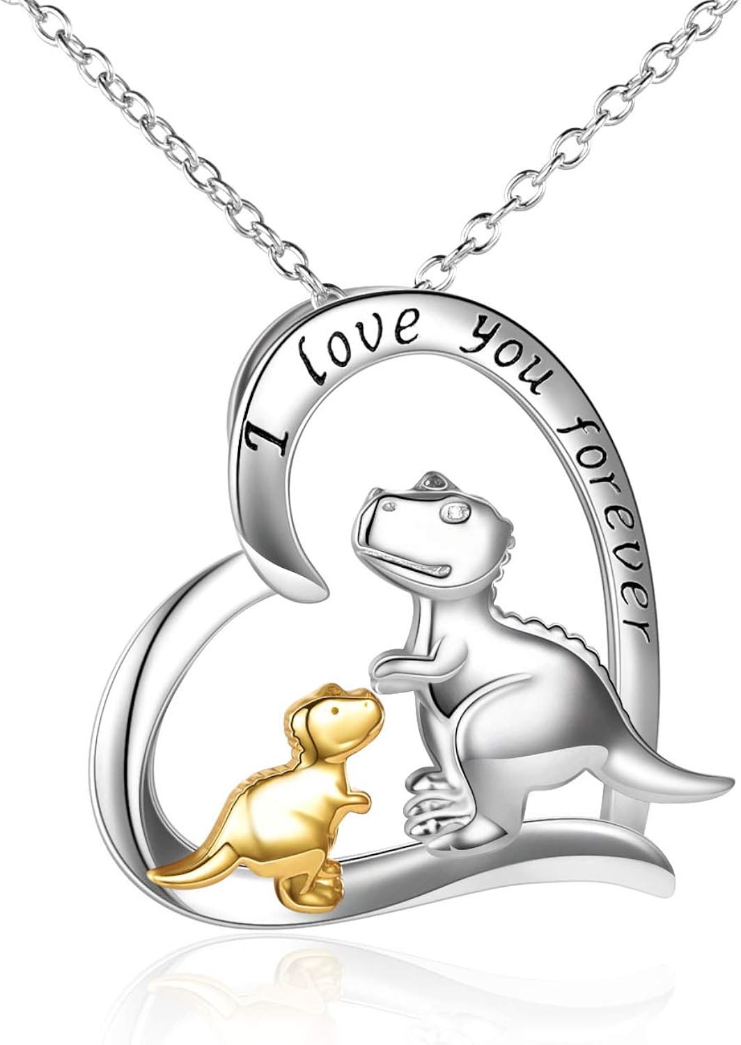 Dinosaur Necklace Sterling Silver Love Heart Engraved I Love You