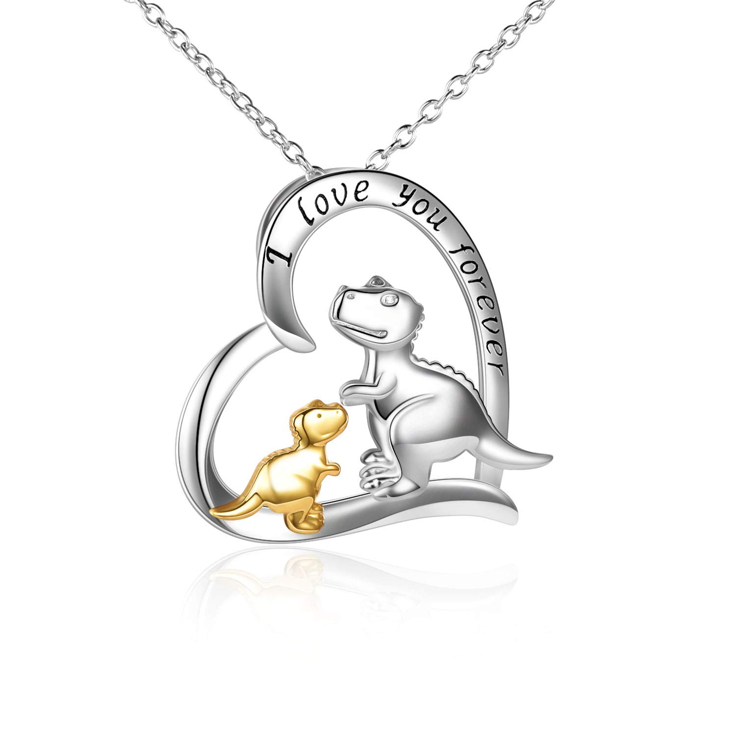YAFEINI Dinosaur Necklace Sterling Silver I Love You Forever Heart Necklace for Women,Mother and Daughter Dinosaur Pendant Necklace Chain Mum Birthday Jewellery Gifts For Women Girls