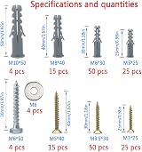 Lemiyoo 188 Pcs Screws And Wall Plugs Set Heavy Duty Mix M5 6 8 10 Anchors view 3
