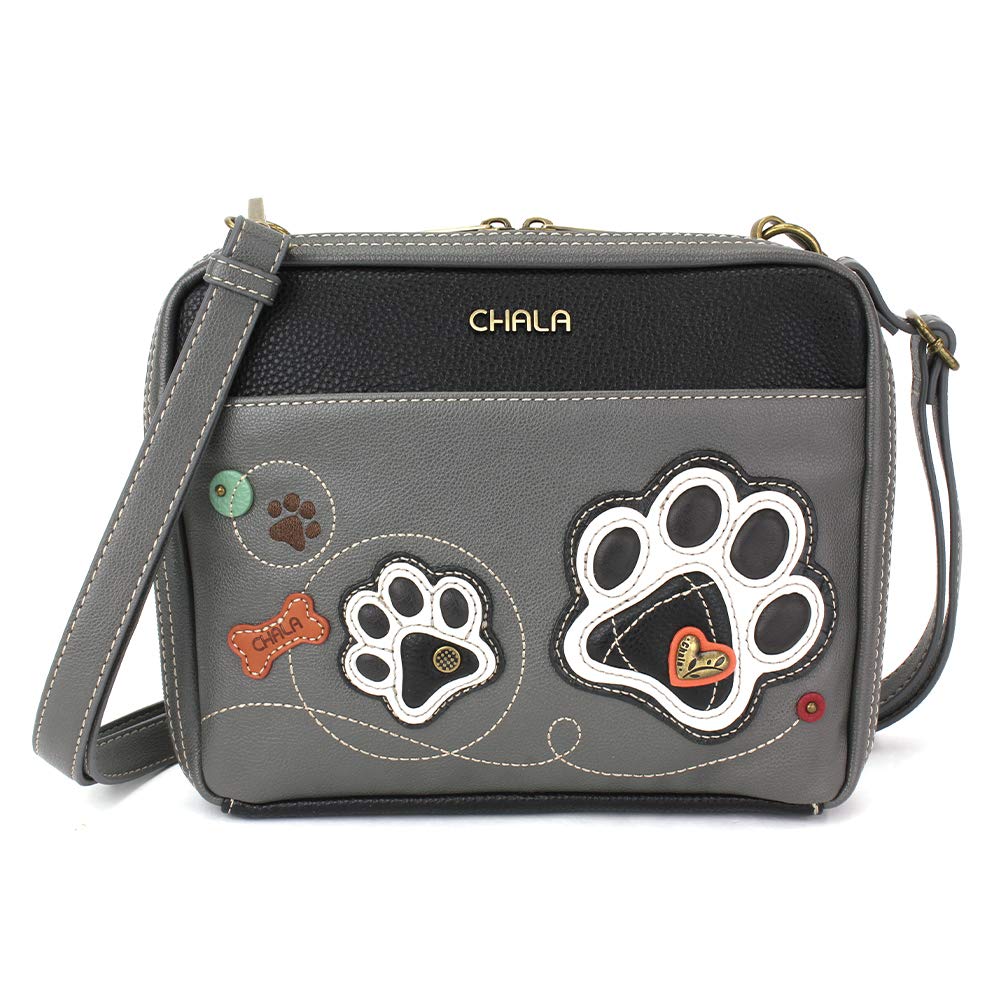 CHALA Companion Organizer Crossbody with Adjustable Strap and Built-In Wallet - Paw Print - gray, Paw Print - Gray, One Size