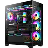 RUIX OV603 ATX Mid-Tower PC Case, Spacious High-Airflow Gaming Case with 4 x 120mm PWM ARGB Fans, USB 3.0 &amp; Type-C Ports, Tempered Glass, Large Capacity Computer Case - Black
