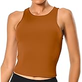 Colorfulkoala Women's High Neck Tank Tops Body Contour Sleeveless Crop Double Lined Yoga Shirts