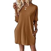 Dokotoo Womens Dresses 2025 Spring 3/4 Sleeve Fashion Dresses Crewneck Casual Mini Dress with Pockets S-XL