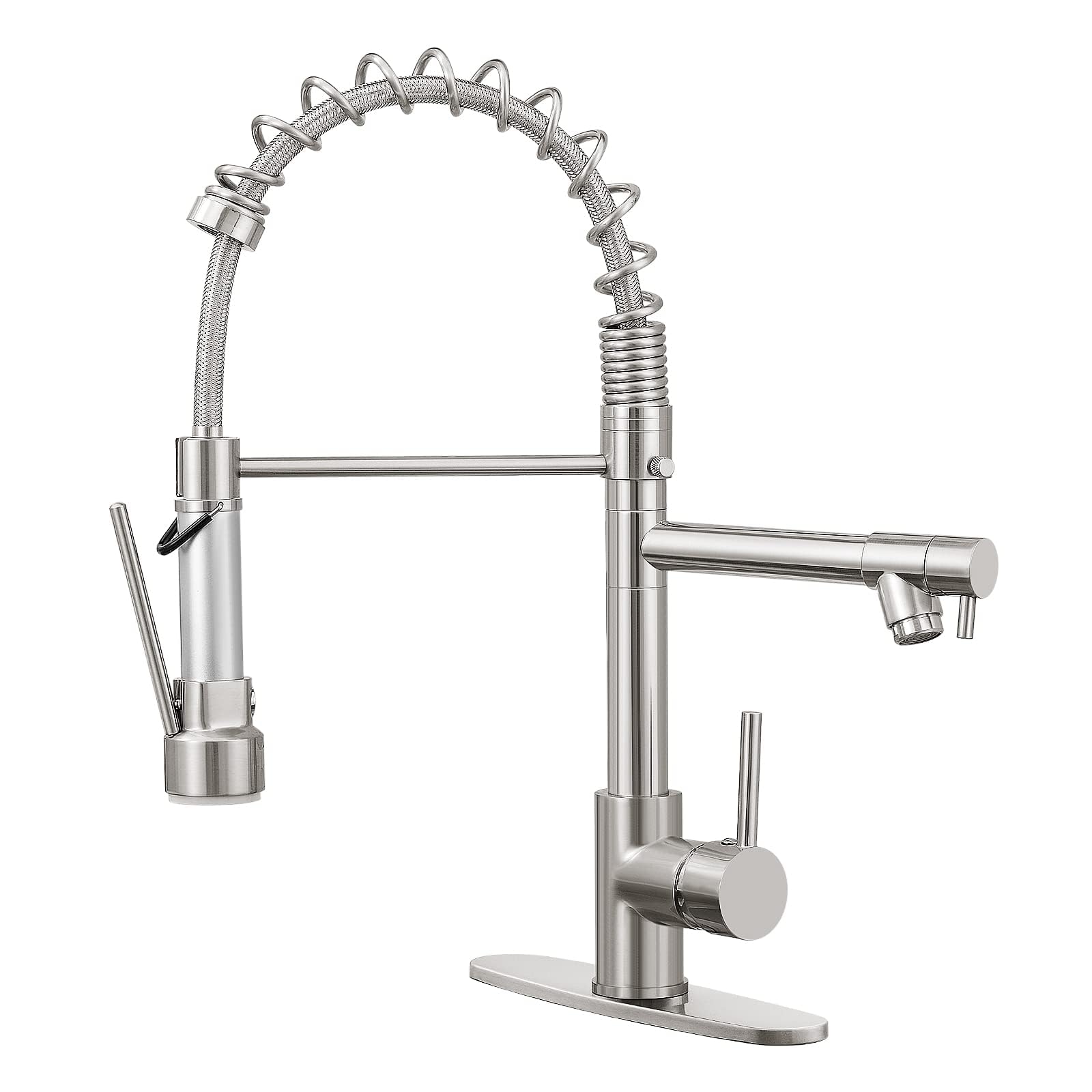 Photo 1 of FGKQ Kitchen Faucets with Pull Down Sprayer,Kitchen Faucet Single Handle, Commercial Double-Head Faucet for Kitchen Sink Stainless Steel, Kitchen Sink Faucet with Deck Plate, Nickel, Standard