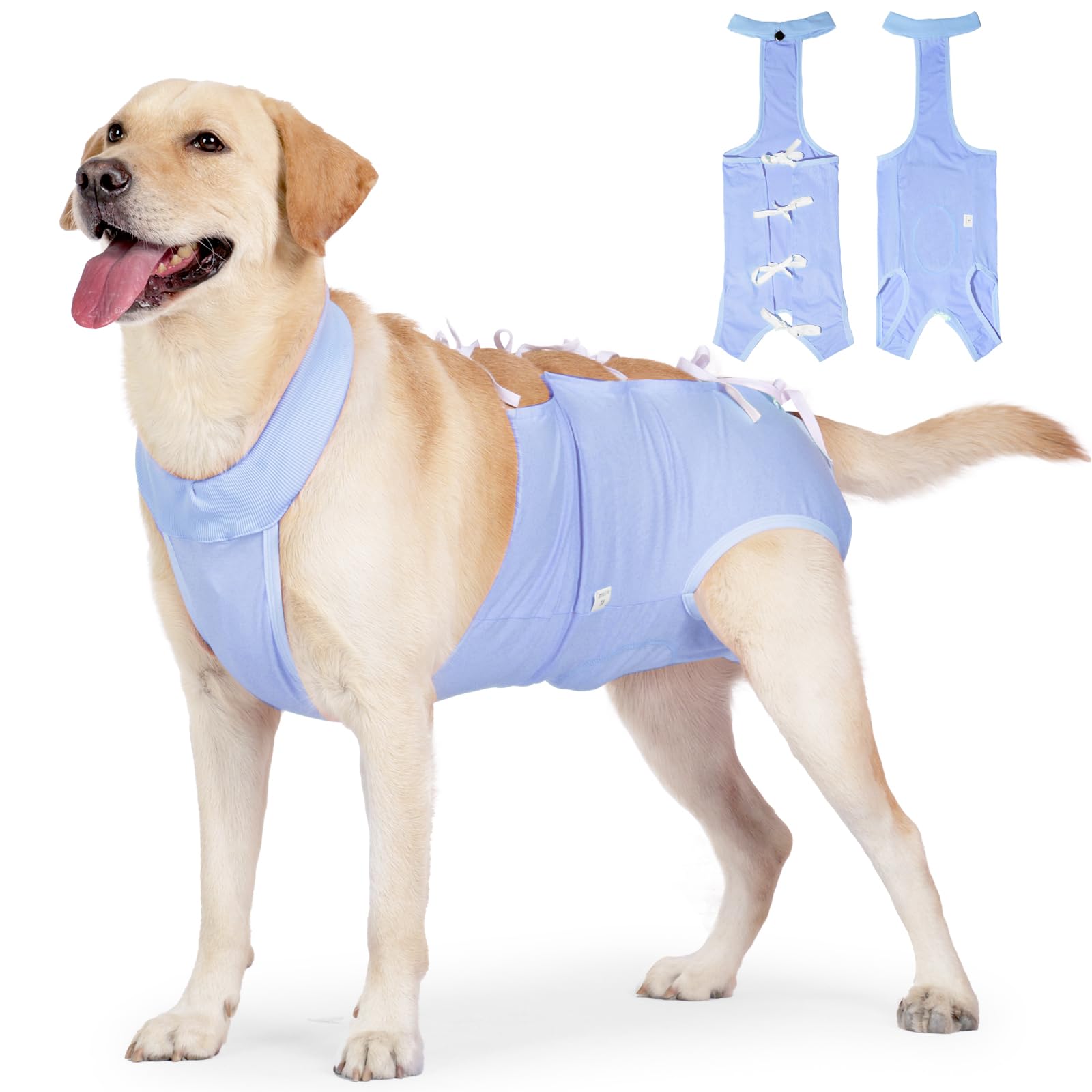 Dog Recovery Suit, Pet Lace Up Adjustable Belly Protect Cover Post-Operative Clothing,Pet After Surgery Wear for Cat Puppy Small Medium Large Dogs_S(Blue)