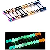 Oufksiyy Tongue Rings Nipple Piercing Jewlery Surgical Steel Plastic Glow in The Dark 16mm 14G Tongue Piercing Jewelry for Women Men Tongue Jewelry Nipple Jewelry 14 Gauge Nipple Barbell 12 Pair