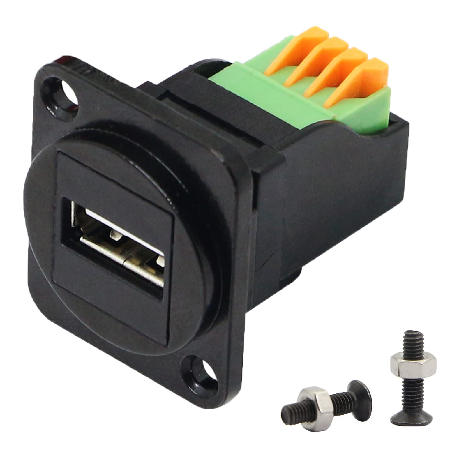 QIANRENON USB 2.0 No Soldering Crimp Connector Panel Mount Receptacle Connector 4-pin Crimp USB Data Charge Extender