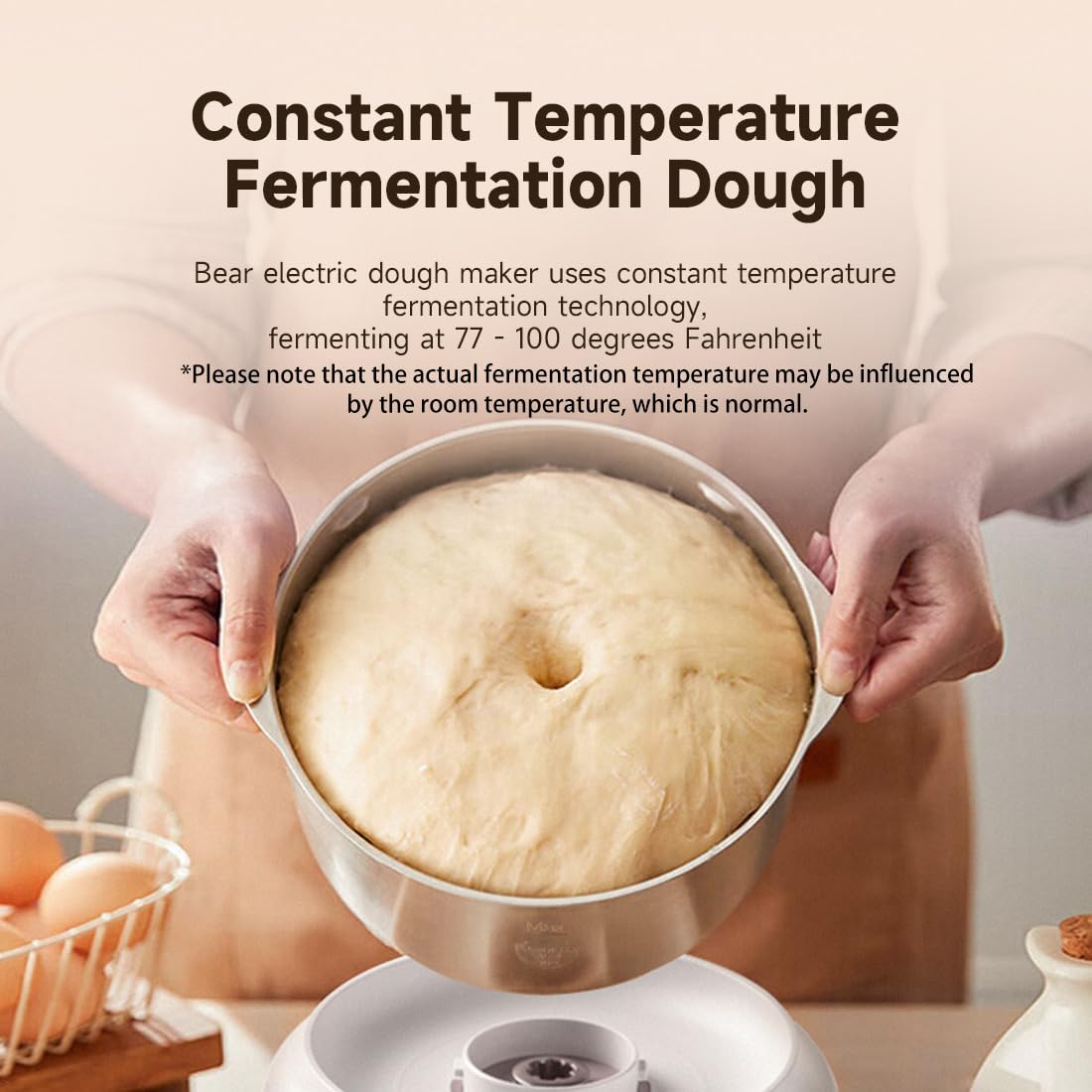 Bear 3.7-Quart Electric Dough Maker with Fermentation Function, Crafted with 304 Stainless Steel for Pizza & Bread Dough, HMJ - A35M1