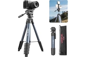 ULANZI TT39 Travel Tripod with Fluid Head, Lightweight Camera Stand for DSLR and Phone, Compact 61'' Tripod Mount with Phone 