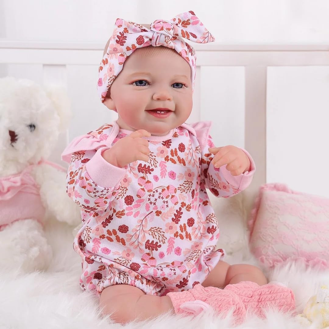 BABESIDE 3PCS Reborn Baby Doll Clothes for 17-22 Inch Dolls, Baby Doll Outfit Accessories with Floral Pattern fit Newborn Baby Dolls Girl Boy, Pink