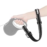 PetBonus Dog Leash Wrist Strap with Lockable Clip for Dog Retractable Leash | Adjustable Soft Padded Handle, Reflective, Escape Proof, Heavy Duty, Extra Layer Security for Pet Stroller, Black