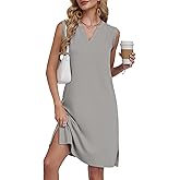 AUSELILY Sleeveless V Neck Knee Length Dress Women Straight-Cut Sundresses T-Shirt Summer Dresses for Women 2026 with Pockets