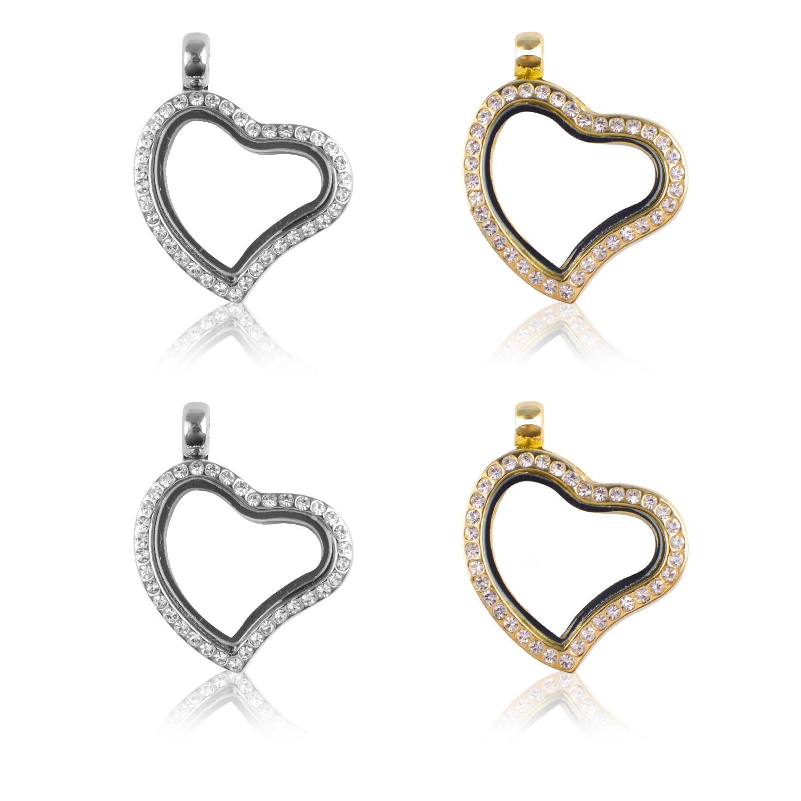 WANDIC Rhinestone Photo Charm, 4 Pcs Heart Shaped Crystal Picture Frame Bouquet Charm, Memory Locket for 2 Photos