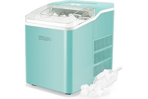 KUMIO Ice Makers Countertop, 9 Bullet Ice Ready in 6-8 Mins, 26.5 lbs/24 hrs, Self-Cleaning Ice Maker, Portable Ice Machine with Ice Scoop & Basket, Blue