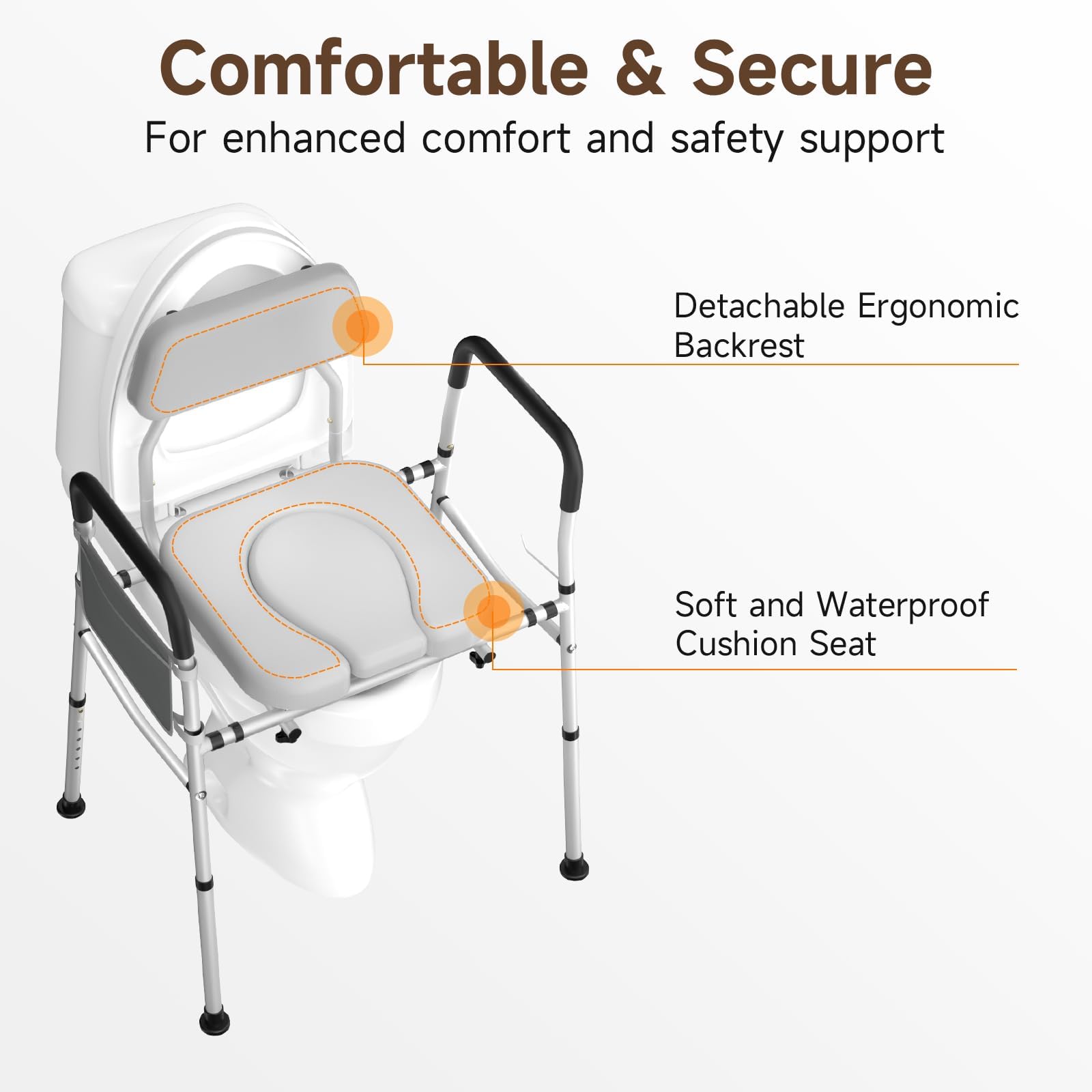 WAYES Bedside Commode Chair for Seniors - 2-in-1 Bedside Toilet and Raised Toilet Seat, Up to 330 Lbs, Adjustable Height & Width