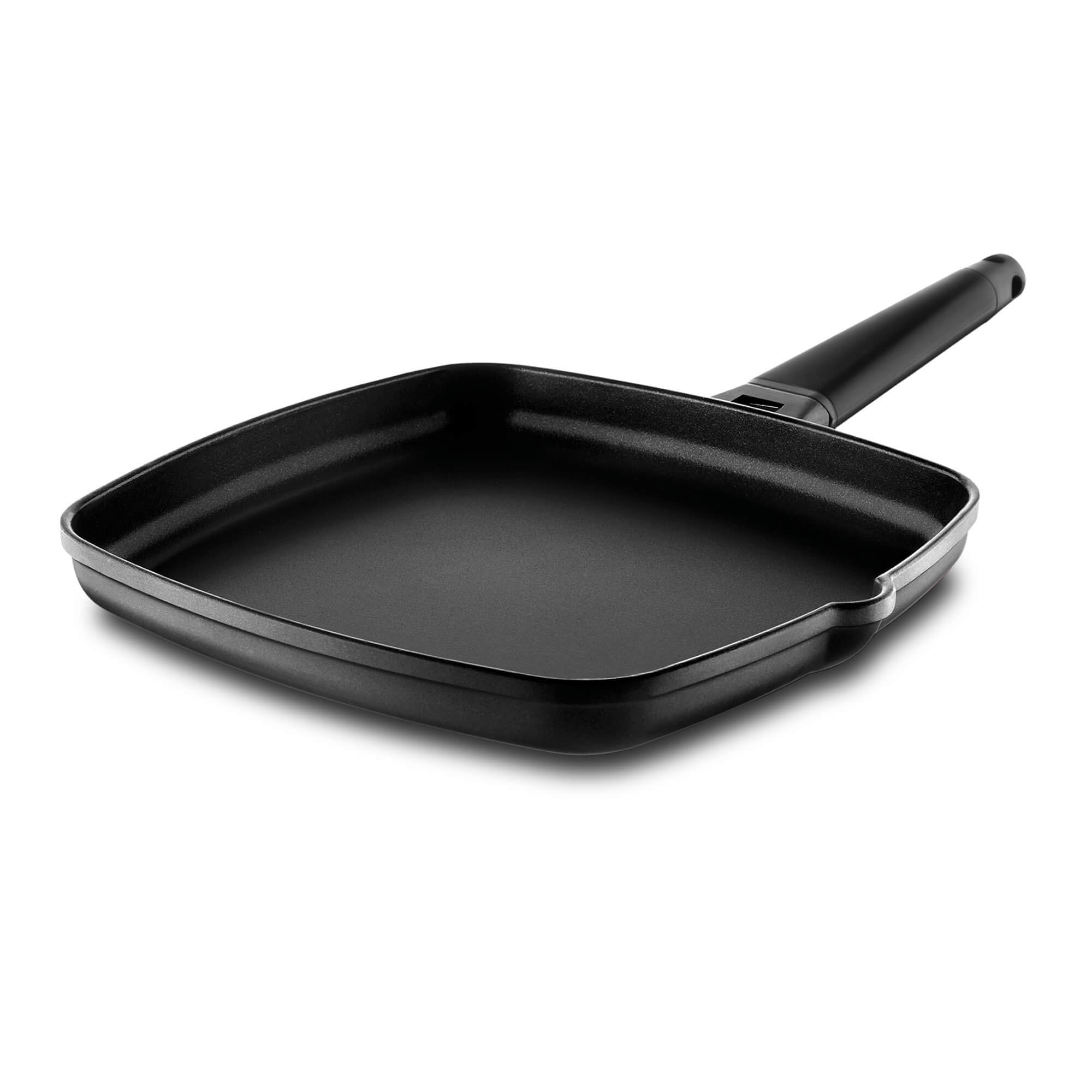 Castey Flat Frying Pan with Removable Handle, 27 x 27 cm, Cast Aluminium, Black, 27 x 27 x 30 cm