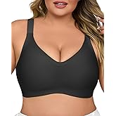 Plus Size Wireless Bras for Women V Neck Seamless Bralettes Comfort Full Coverage Bras for Women Push Up Soft Cup Everyday Sleep Bra Black 1XL