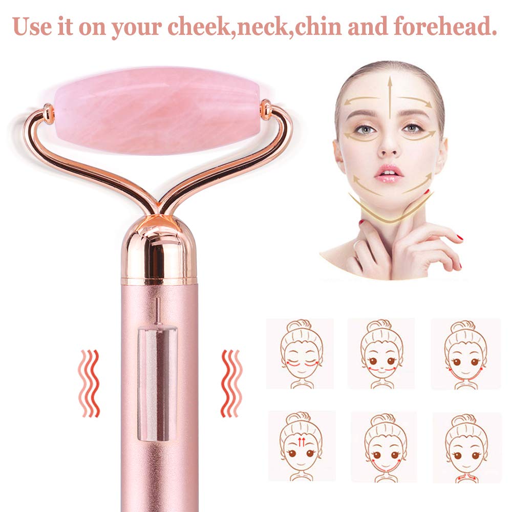 Elektrische Jade Face Roller, YEVIOR 2 in 1 Natürliche Jade Vibration Massagegerät Set,Gesichtsroller und Gesichtsmassager für Gesichts Halshaut Wangen Hautstraffung