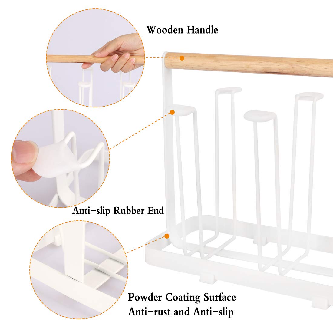 White Cup Drying Rack Stand 6 Cup Metal Drainer Holder Rack NonSlip