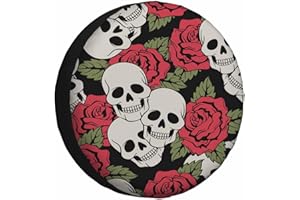 MIYASANG Roses and Skulls Spare Tire Cover Halloween Retro Gothic Pirate Spooky Bone Skeleton Weatherproof Universal Wheel Protectors Camper Tire Covers for Trailer Rv Travel(17 inch)