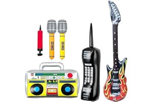 TOTITOM 6 Pieces Inflatable Radio Boombox Inflatable Mobile Phone, Retro Mobile Phone Guitar Microphone for 80's 90's Party Decorations, Hip Hop Costume,Birthday Theme Party Photo