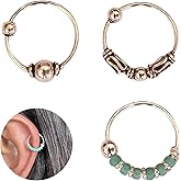 Handmade Silver 3Pcs Very Small 10MM Cartilgae Helix Piercing Hoop Earrings, 925 Sterling Silver, Thin 22Gauge Triplet Set of 3 Original Hoops for women, 1xBeaded 1xSpiral 1xBall, By Miya Jewelry