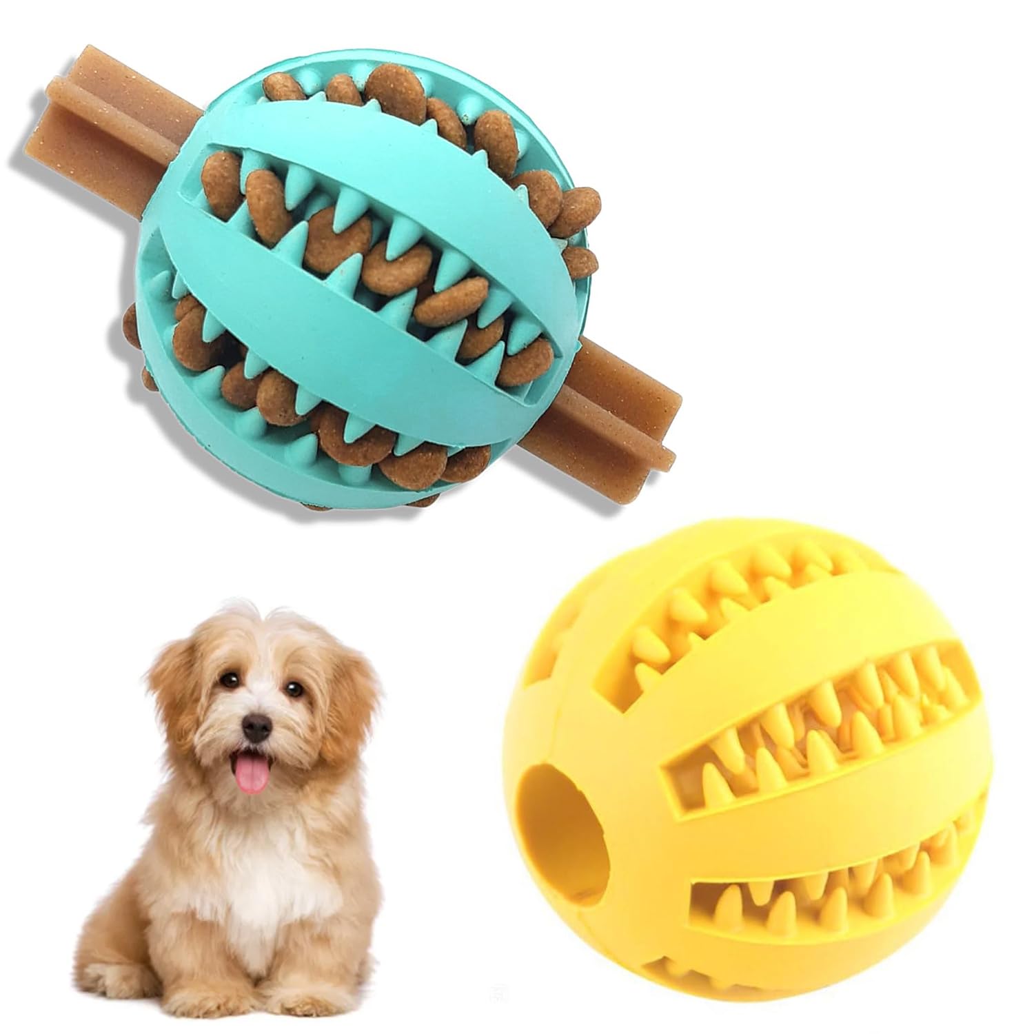SHENGRUI Dog Treat Ball Dispenser Tooth Cleaning Interactive Toy Enrichment & Mental Stimulation for Boredom for Small and Medium Dogs of all Breeds (Blue+Yellow)