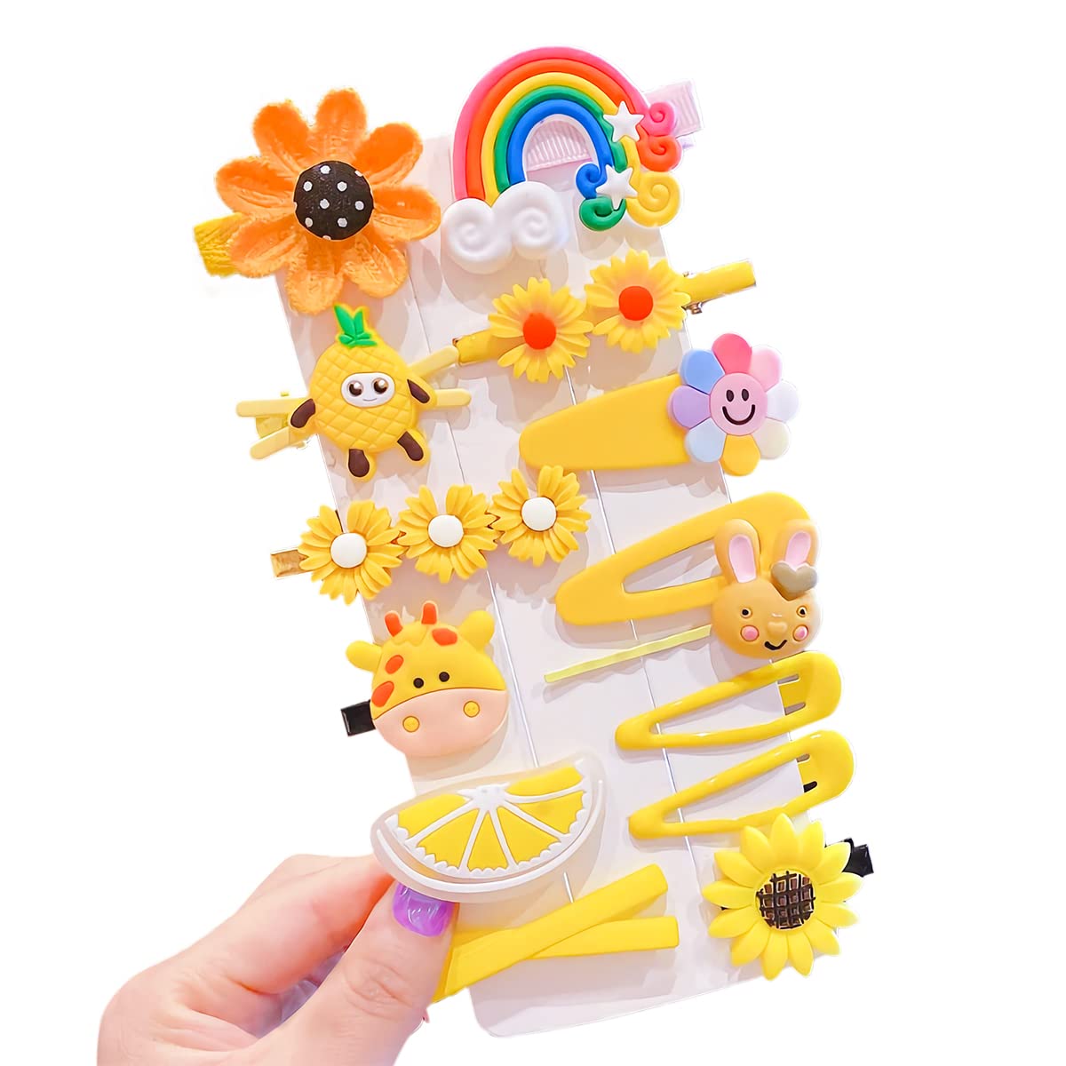 Hair Clips 14PCS,Lovely Hair Barrettes Sweet Girl,Rainbow Candy Ice Cream Flower Hair Clip for Girl Children Baby,Baby Hair Accessories Hair Slides,Cartoon Hairpins for Kids (Yellow)