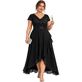 Ever-Pretty Plus Women's High Low Plus Size Cocktail Wedding Guest Dresses | V-Neck, Short Sleeve, Lace, A-Line, Plus Size Formal Dresses, Plus Size Mother of the Bride Dress