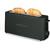 Nostalgia Slim 2-Slice Toaster &ndash; Wide Slot &ndash; Space-Saving Design &ndash; Adjustable Browning Dial &ndash; 10-inch Long Slot Fits 2 Slices of Bread or Bagel Halves &ndash; Drop-down Crumb Tray &ndash; Blackberry