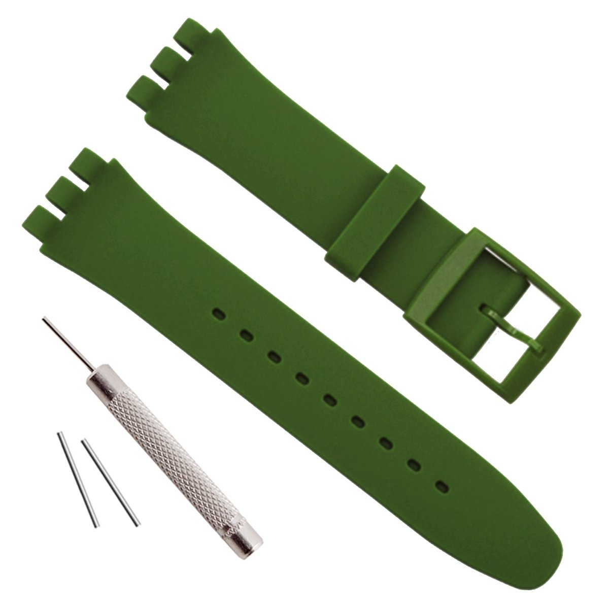 Replacement Waterproof Silicone Rubber Watch Strap Watch Band for Swatch (17mm 19mm 20mm) (17mm, Blackish Green)