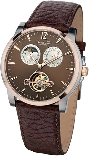 amazon com kenneth cole new york men s automatic self wind stainless steel case leather strap brown model kc1464 kenneth cole watches kenneth cole new york men s automatic