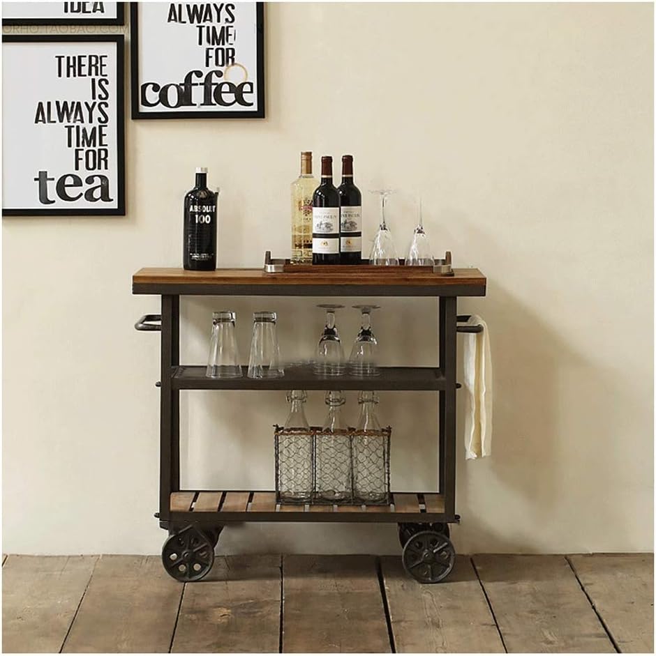 Bar Cart,Rolling Serving Wine,Stainless Steel Solid Wood Roller Trolley, Mobile Wine Cart, Cake Car (Size : 80 * 40 * 80cm)