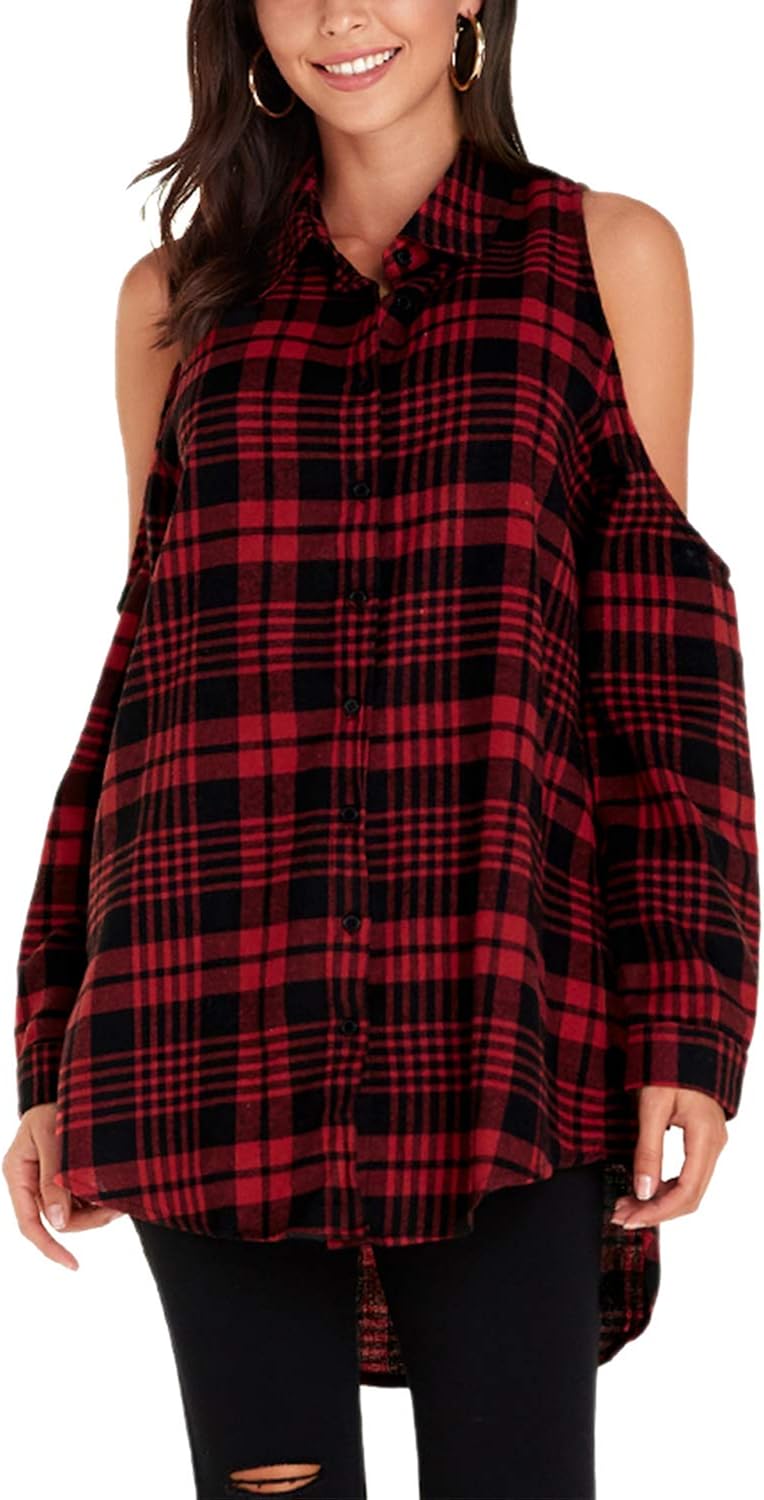 cold shoulder plaid top