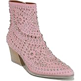 Beast Fashion Women's Studded Ankle Boots Western Rhinestones Booties Cowgirl Boots Pointed Toe Boots Cowboy Boots