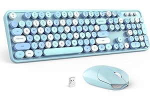 Wireless Keyboard and Mouse Combo - GEEZER Sky Blue Full-Sized Colorful Keyboard 104 Keys - USB 2.4 G Receiver Plug Play with Round Keycap Typewriter Keyboards, for Windows, PC, Laptop, Desktop