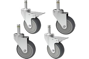 HYEJDRV 3-Inch Swivel Stem Caster Wheels 4 Pack, Heavy Duty 7/16-Inch Stem Diameter Rubber Wheels, 175-lb Load Capacity per Caster(Swivel and 2 Dual-Locking Brakes)