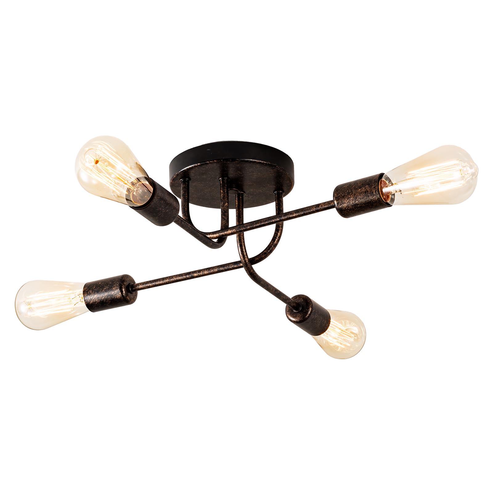 Plfann Industrial Semi Flush Mount Ceiling 4 Light with Adjustable Metal Branched Vintage Ceiling Light E27 Holder （Bronze）(Bulb NOT Included)