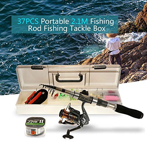 Qiming Angelrute Angelrolle Angelrute Soft Worm Lure Angelköder Set Jig Hooks Kurbelhaken Angelköder Box Lange… – Bild 5