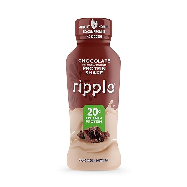 RIPPLE VEGAN PROTEIN SHAKE | CHOCOLATE | 20G NUTRITIOUS PLANT BASED PEA PROTEIN | SHELF STABLE | NO GMOS, SOY, NUT, GLUTEN, LACTOSE | 12 OZ,