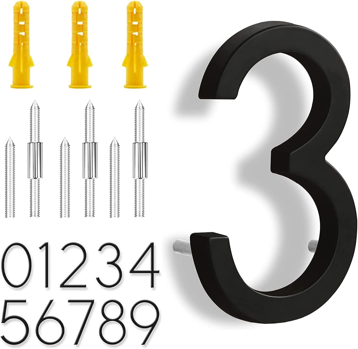 Address Signs - NKABCbide 5.7 Inches Modern House Numbers for Outside, Zinc Metal Floating Adress Numbers, Waterproof Reflective Address Plaques, Number 3