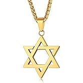 ChainsPro Star of David Necklace for Men, Stainless Steel Jewish Necklace Classic Gold/Silver/Black Hexagon Pendant Israel Necklaces Gifts for Men