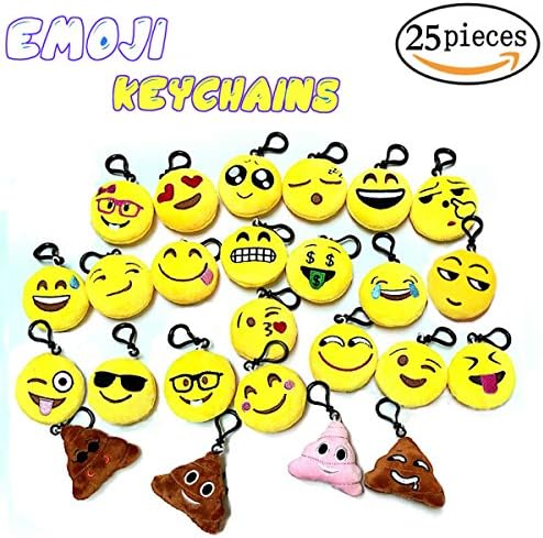 Emoji Keychain Party Favors Kit Poop Laughing Plush Keychains for Kids Teenagers Birthday Party Supplies Students Prizes Boys and Girls Backpack Set of 25