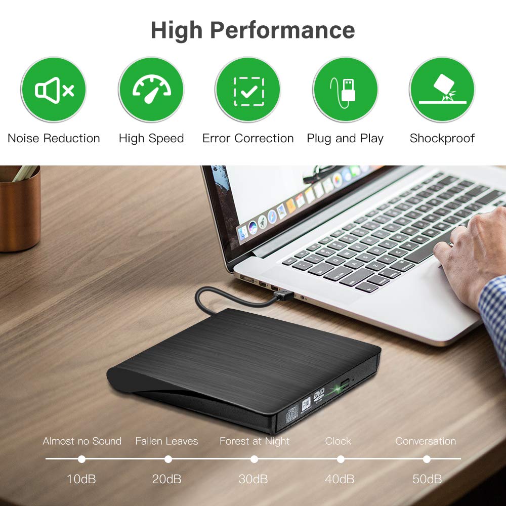 Sonkir USB 3.0 External DVD CD Drive & CD DVD +/-RW Writer/Rewriter/Player High Speed Data Transfer for Laptop Mac Windows XP/Vista/7/8/10 Mac OS