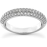 ENDLESSNESS & ETERNITY Half Eternity Band Ring 14K White Gold Plated CZ Cubic Zirconia Stackable Wedding Band for Women