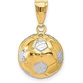 14k Yellow Gold and Rhodium Two-Tone Soccer Ball Pendant Necklace, Realistic 3D Sports Jewelry for Athletes, Coaches, and Fans, Unisex Soccer Charm with Polished Finish and Athletic Symbolism