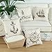 CaliTime Set of 4 Soft Canvas Throw Pillow Covers Cases for Couch Sofa Home Decoration 18 X 18 Inches Vintage Explore Sailing Nautical Rudder Anchor Sailing Lighthouse