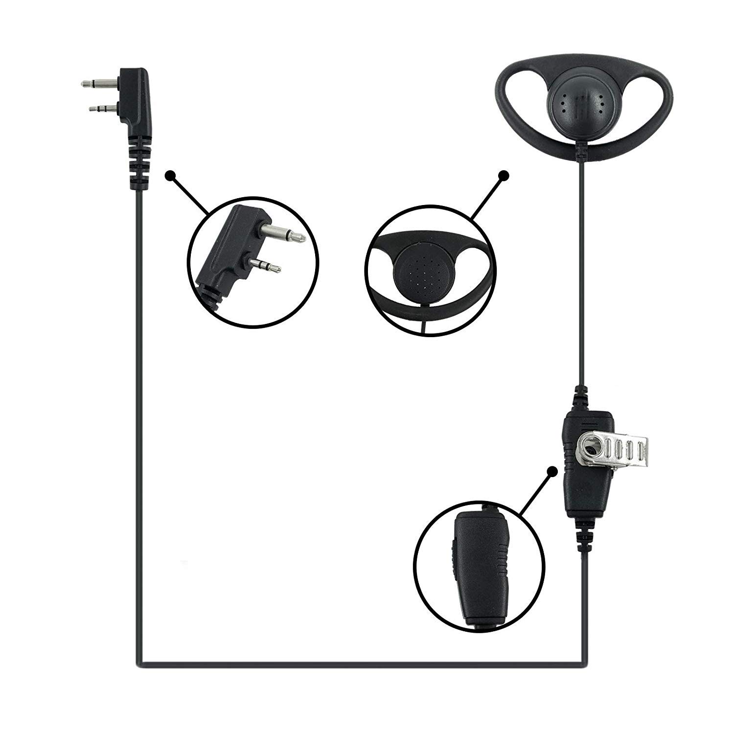 Guanshan D Shape Earhook Earpiece with PTT Microphone Headset for CP040 CP110 CP140 CP150 CP160 CP180 CP185 CP200 CP200D EP350 EP450 PR400 RDU2020 RDU2080 Radio