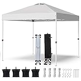 PHONWHON Shades 10x10 Pop Up Canopy with One Push Setup,Heavy Duty Beach Tent with Wheels for Easy Moving, Sun Shelter for Parties,Events, Outdoor Gazebo with 420D Coated Waterproof White Fabric