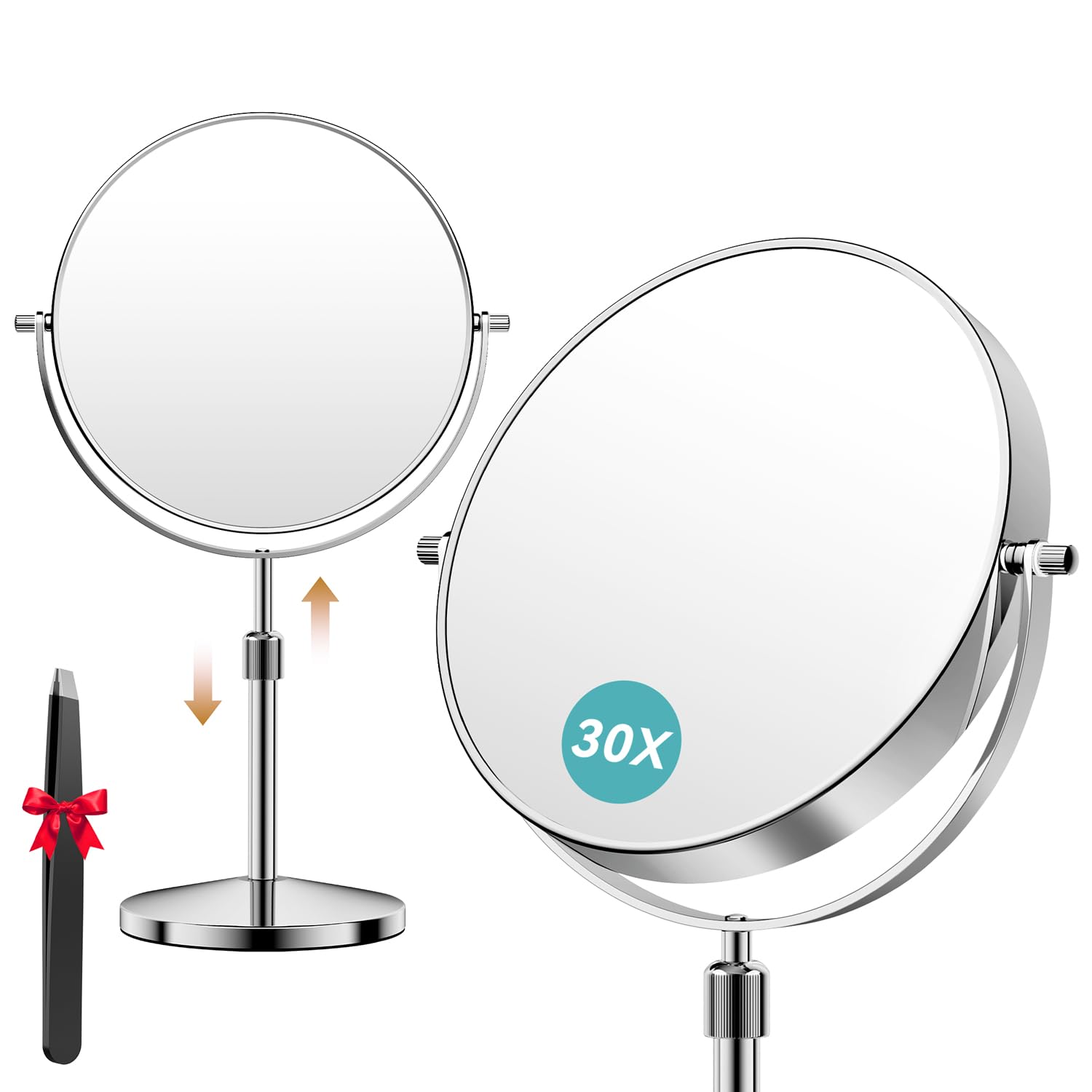 Photo 1 of Auxmir 1X/30X Magnifying Mirror with Stand, 8.5'' Double-Sided Makeup Mirror with Adjustable Height, Tabletop Mirrors with Magnification, Vanity Standing Mirrors with 360°Rotation for Desk Table